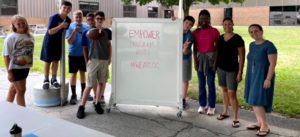 Teachers and students outside